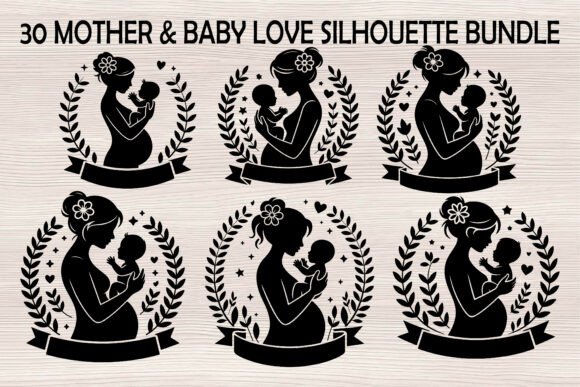 30 Mother Baby Love Silhouette Bundle: Graphics & Illustrations