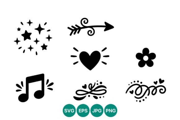 Black Heart Stars Music Notes Icons: Graphics & Illustrations