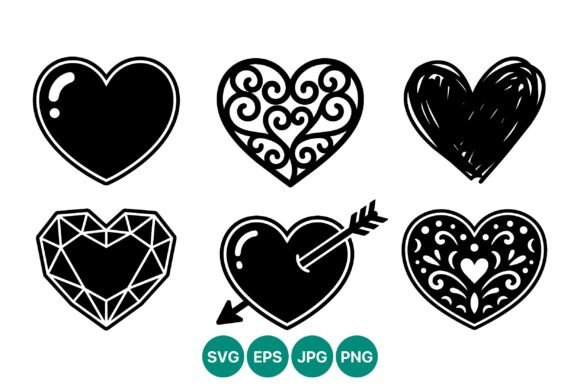 Black White Heart Icon Set: Graphics & Illustrations