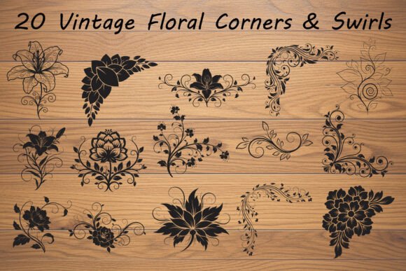Botanical Corner Ornaments: Vintage Floral Graphics & Illustrations