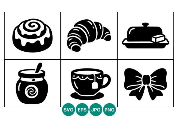 Breakfast Food Black White Vector Icons: Graphics & Illustrations