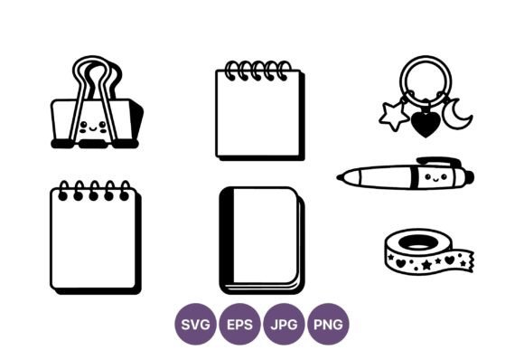 Cute Black and White Office Supplies: Graphics & Illustrations