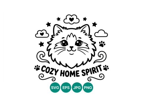 Cute Cat Face Cozy Home Spirit Vector: Graphics & Illustrations