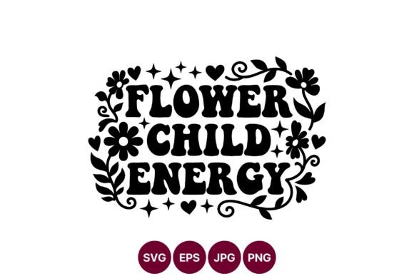 Flower Child Energy Black White Graphics & Illustrations