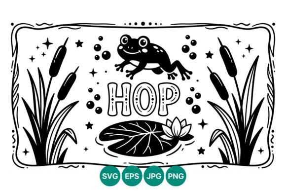 Hop Frog Black and White Vector Art