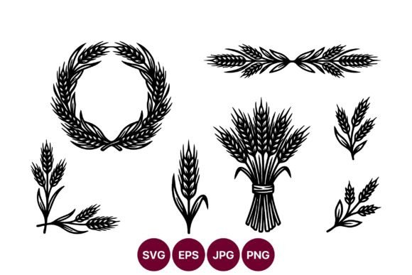 Laurel Wreath and Wheat Bundle Vector: Graphics & Illustrations for Handmade Branding