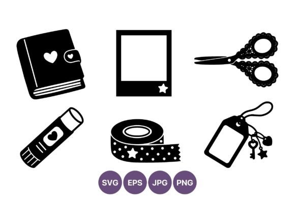 Line Art Icons Notebook Scissors Tape Graphics