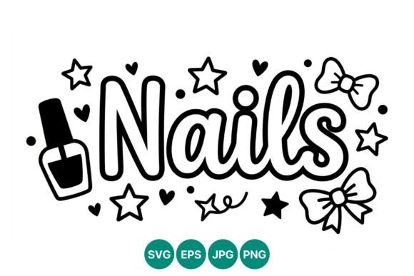 Nails Text Nail Polish Stars Bows Graphics & Illustrations