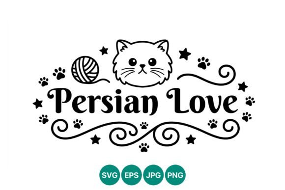 Persian Cat Love Black White Vector Graphics & Illustrations