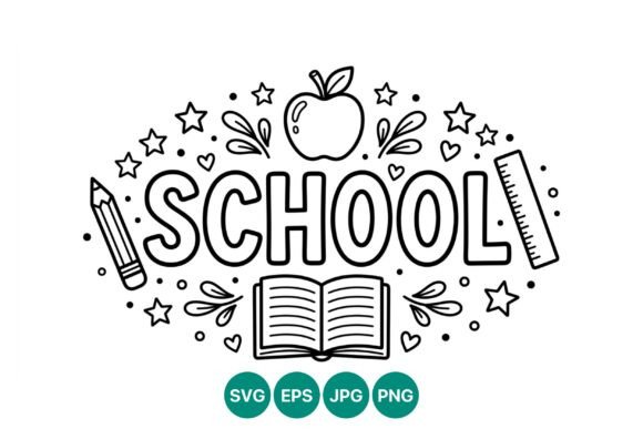 School Lettering Apple Pencil & Ruler Graphics