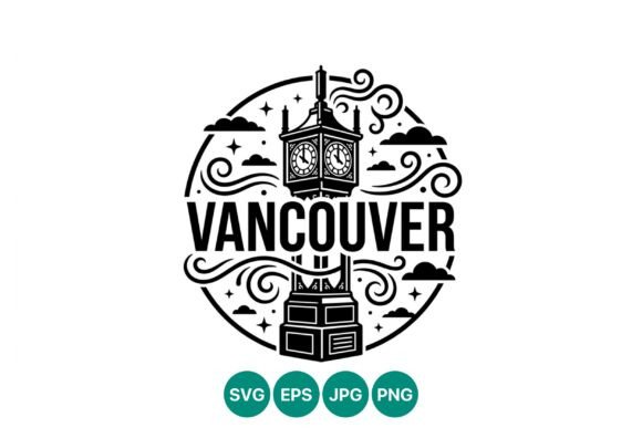 Vancouver Steam Clock Black White Vector: Graphics & Illustrations